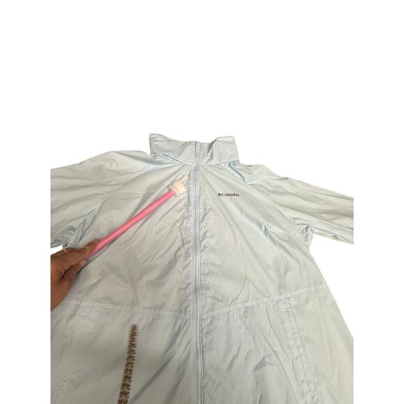 "COLUMBIA" Baby Blue Windbreaker Womens Jacket SZ 2X Zip Up 1 TINY FAINT SPOT - Picture 6 of 15